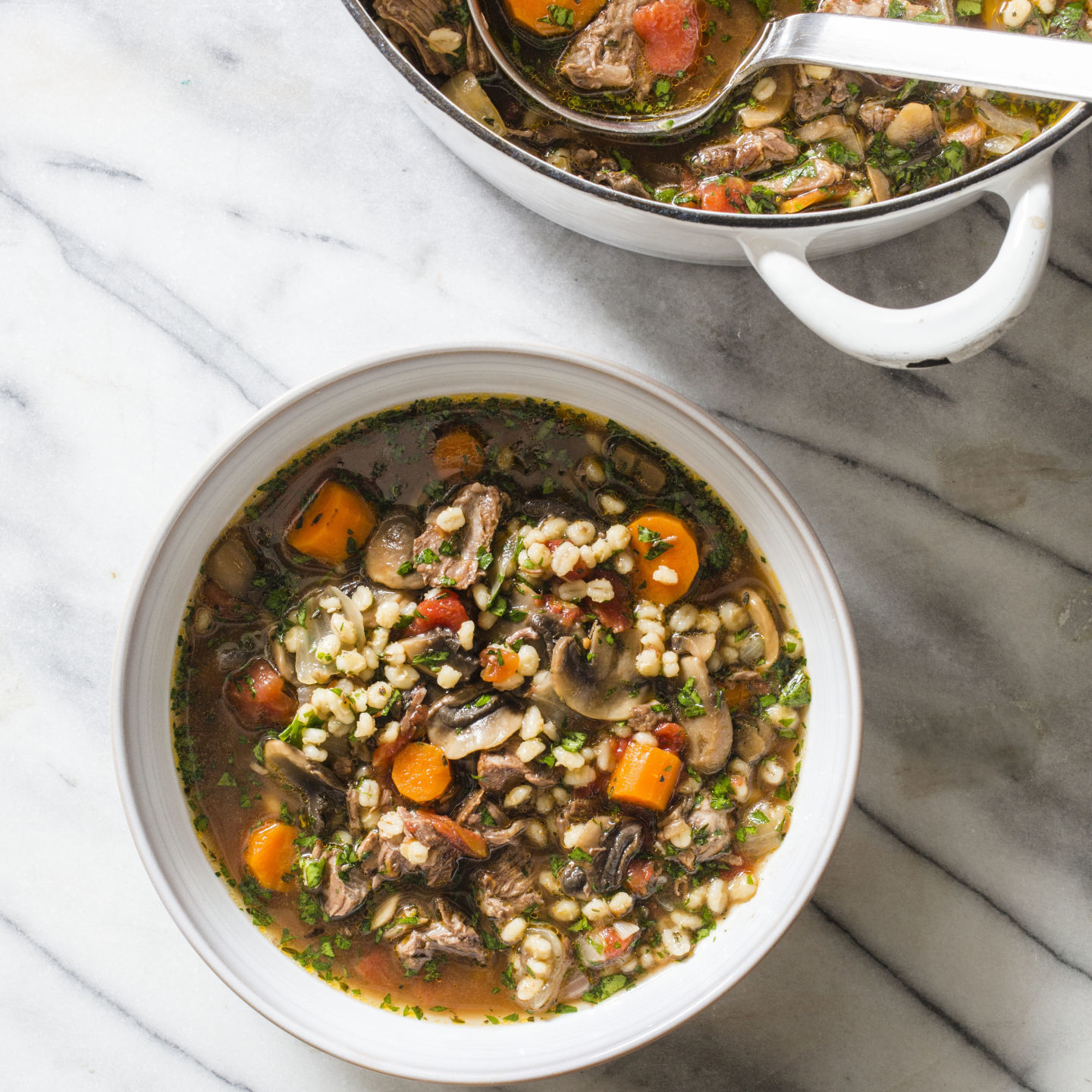 Food Column ATK Beef Barley Soup with Mushrooms and Thyme